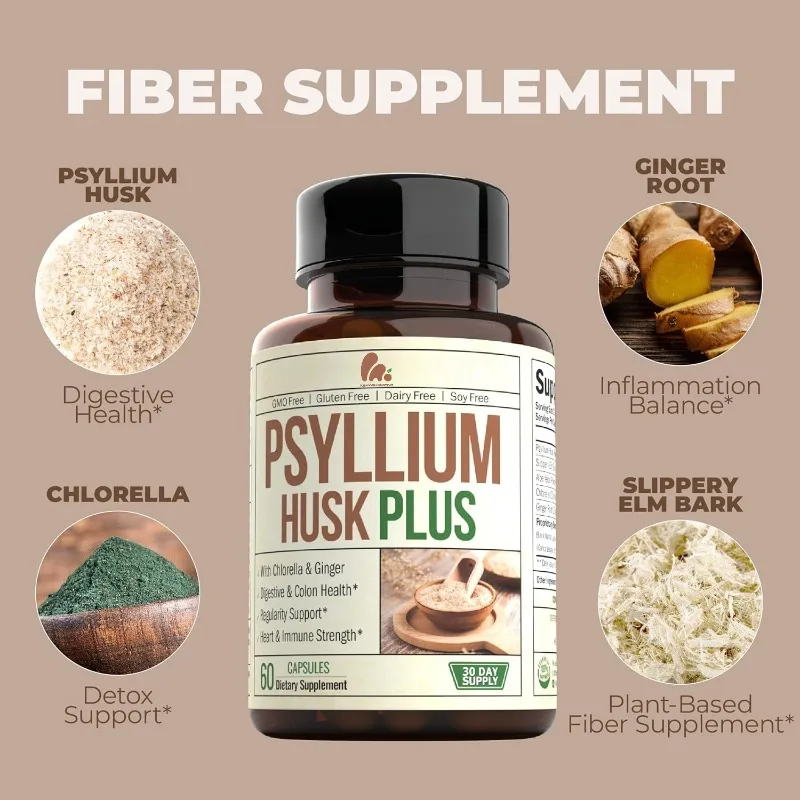 

Порошковые капсулы из скорлупы Plantago asiatica — антиоксидантная поддержка для здоровья пищеварительной кишки и кишечника, 60 капсул