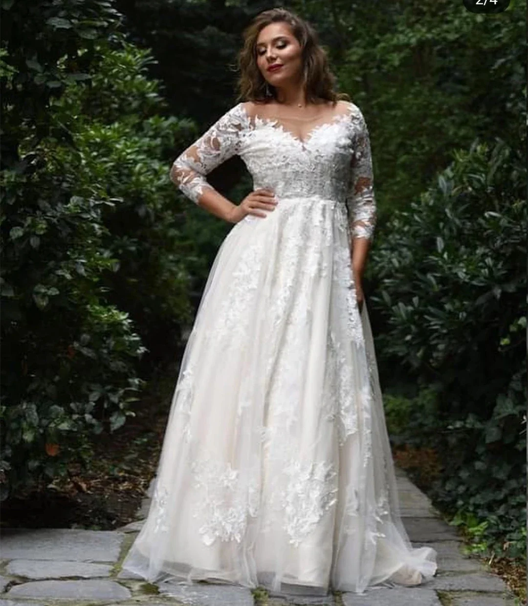 تخصيص مغرفة الدانتيل يزين ألف خط فستان الزفاف Vestidos De Noiva الأفريقي 3/4 طويلة الأكمام عارية الذراعين حديقة زي العرائس