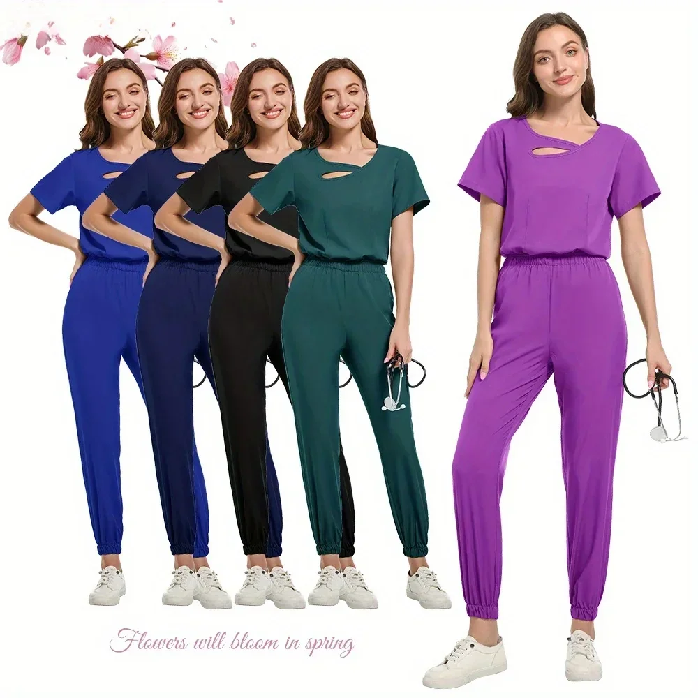 

Scrubs Shirt Short Sleeve Pet Shop Doctor Nurse Nursing Uniform Fashion Women Workwear Scrub Tops+pant Uniform