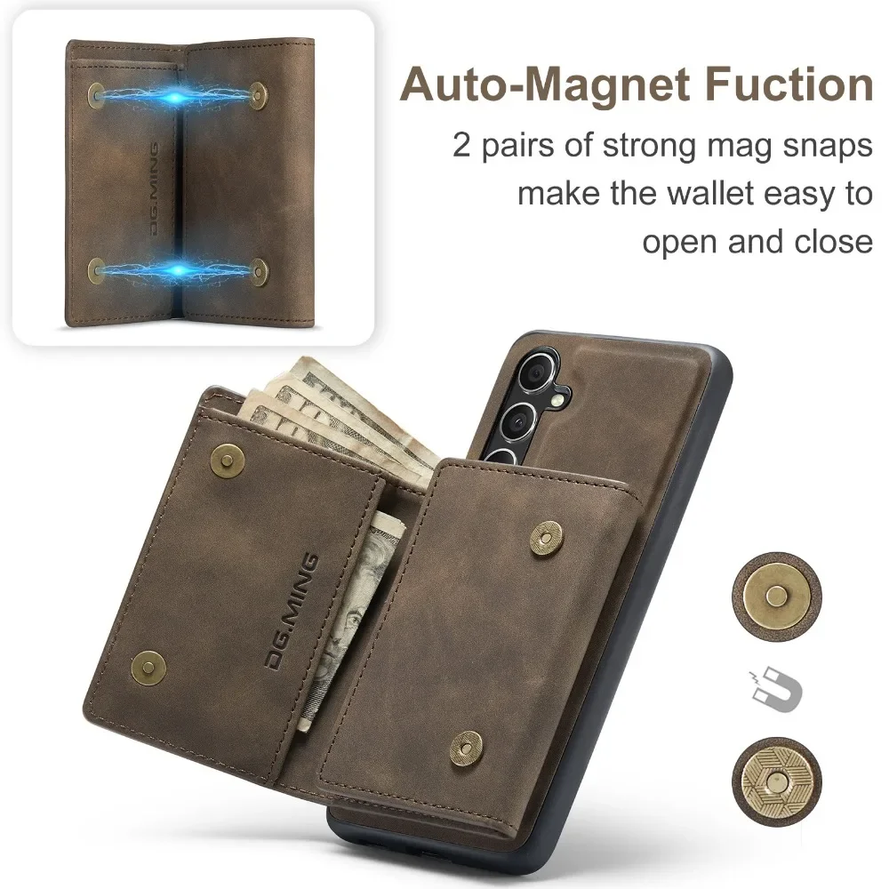 2 In 1 Magnetic Case For Samsung Galaxy S24 S23 S22 S21 Ultra FE A55 A35 A15 A54 4G 5G Wallet Leather Card Holder Pocket Cover