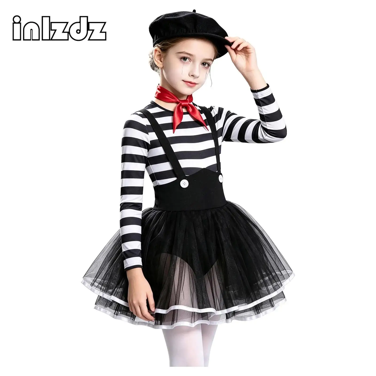 Movie Character Outfit for Kids Girls Ballet Modern Lyrical Dance Tutu Dress with Hat for Clown Magician Performance Competition