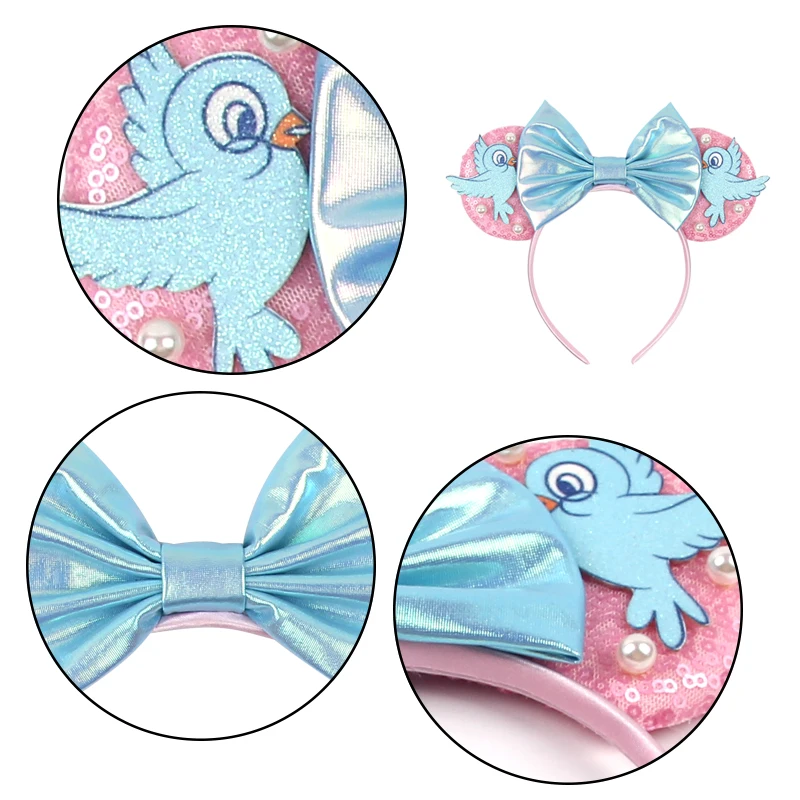 Bandeau de princesse Minnie Mouse, 1 pièce, couronne d'oiseau mignon, décoration, cerceaux pour cheveux, nœud scintillant, fête sur le parc à thème, cadeaux parfaits