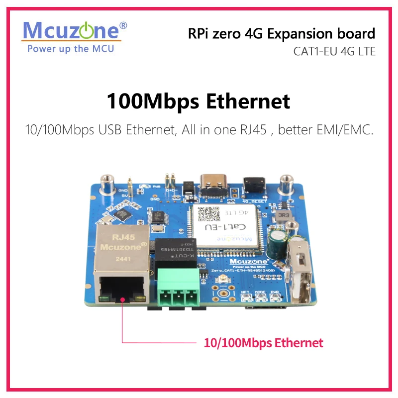 RPi0_RS485CAT1-EU, RS485 IS,CAT1-EU 4G LTE and 100Mbps Ethernet expansion board for Raspberry Pi ZERO, ZERO WH,ZERO2 W