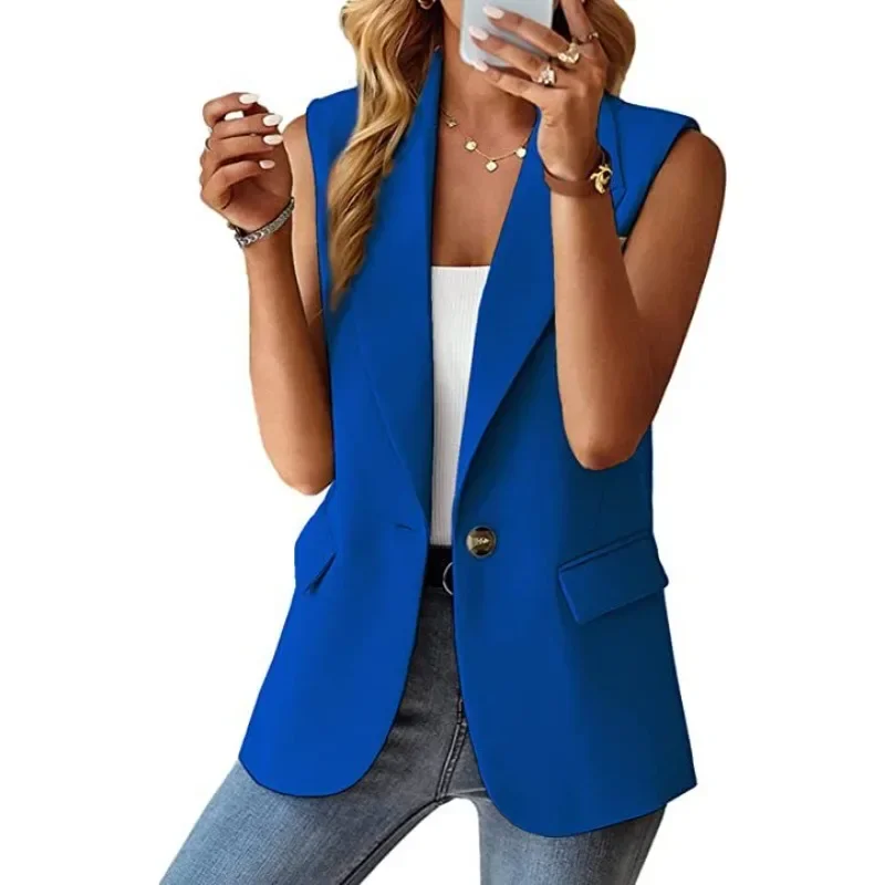 2024 Spring Summer New Women\'s Clothing Casual Fashion Suit Vest Solid Color Single Button Coat Blazer Jacket