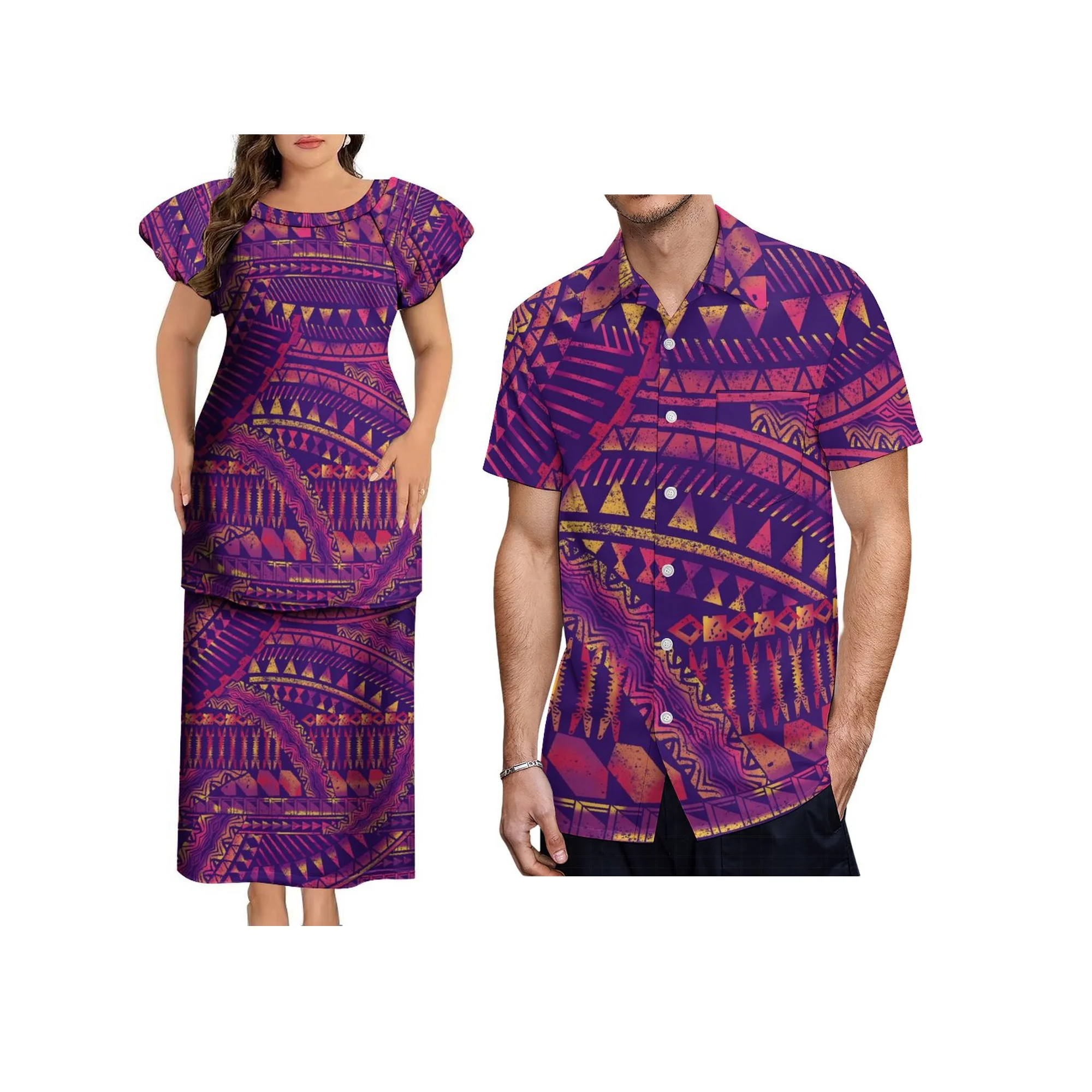 プリントオンデマンド ポリネシアン トライバルプリント ファミリーお揃いコーデ カップル服 サモア プレタシ セット & プラスサイズ メンズシャツ