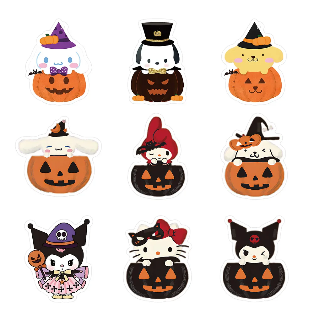 Calcomanías de Sanrio Kitty Kuromi, calcomanías de Halloween, Juguetes DIY para maleta, monopatín, teléfono, equipaje, bicicleta, regalo, 10/30/63