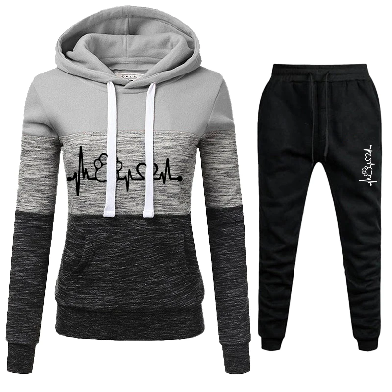 New women's jogging set with three color splicing hooded sweatshirt and sweatpants, women's casual sports hooded set