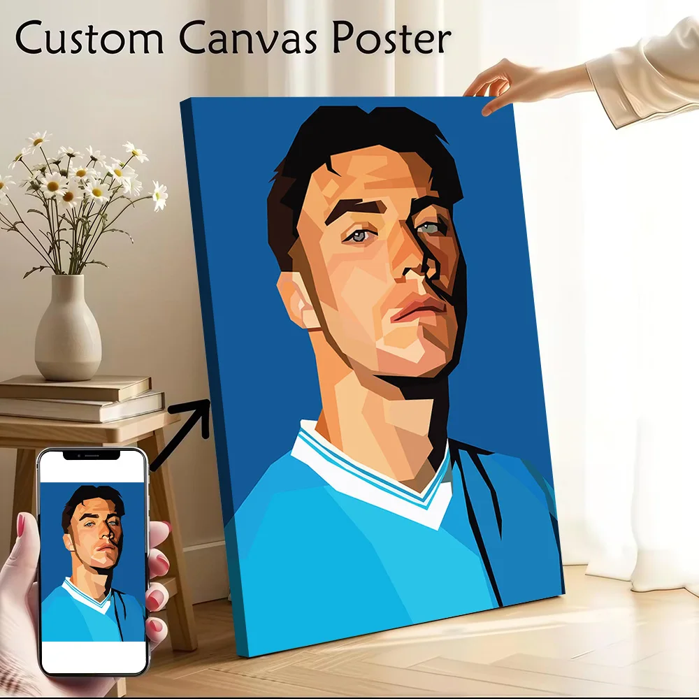 Geometric Portrait — Modern Football Striker Canvas Poster Wall Art Customizable High Quality Printed Picture for Decor Room