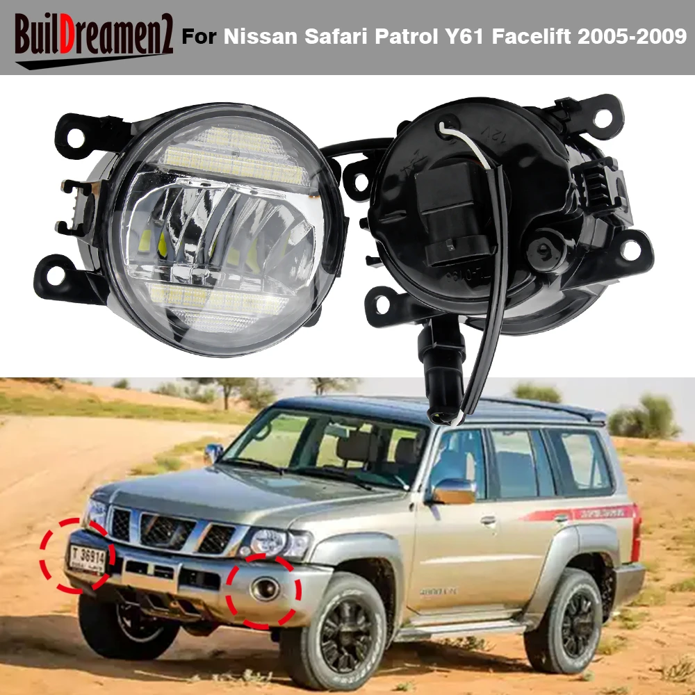 2 Pieces 30W H11 Car Front LED Fog Light Daylight DRL Assembly For Nissan Safari Patrol Y61 Facelift 2005 2006 2007 2008 2009