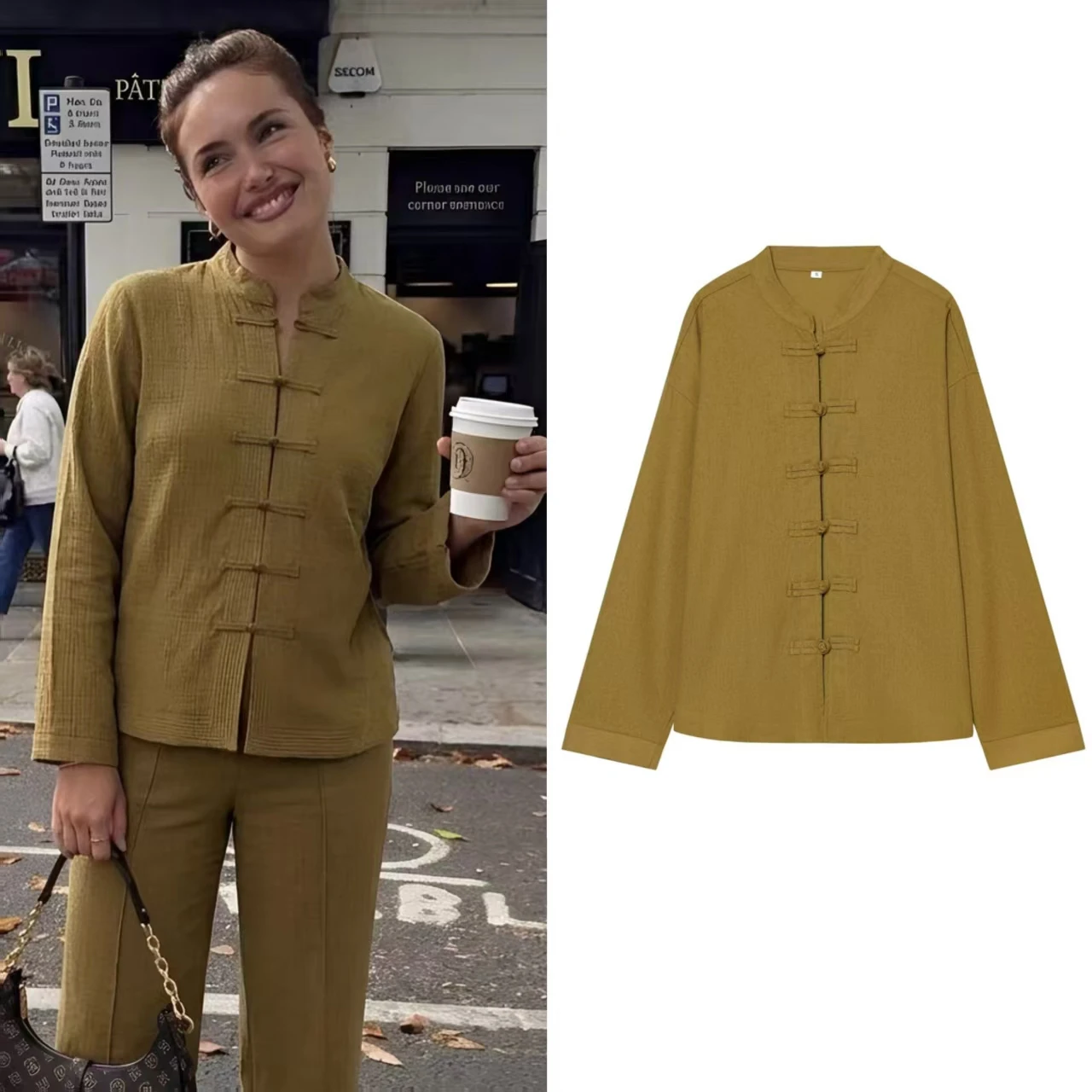 Guobioziy Women's Jacket 2026 Fall New Arrival Olive Green Long Sleeve Button-Detail Simple Jacket Elegant and Relaxed Casual