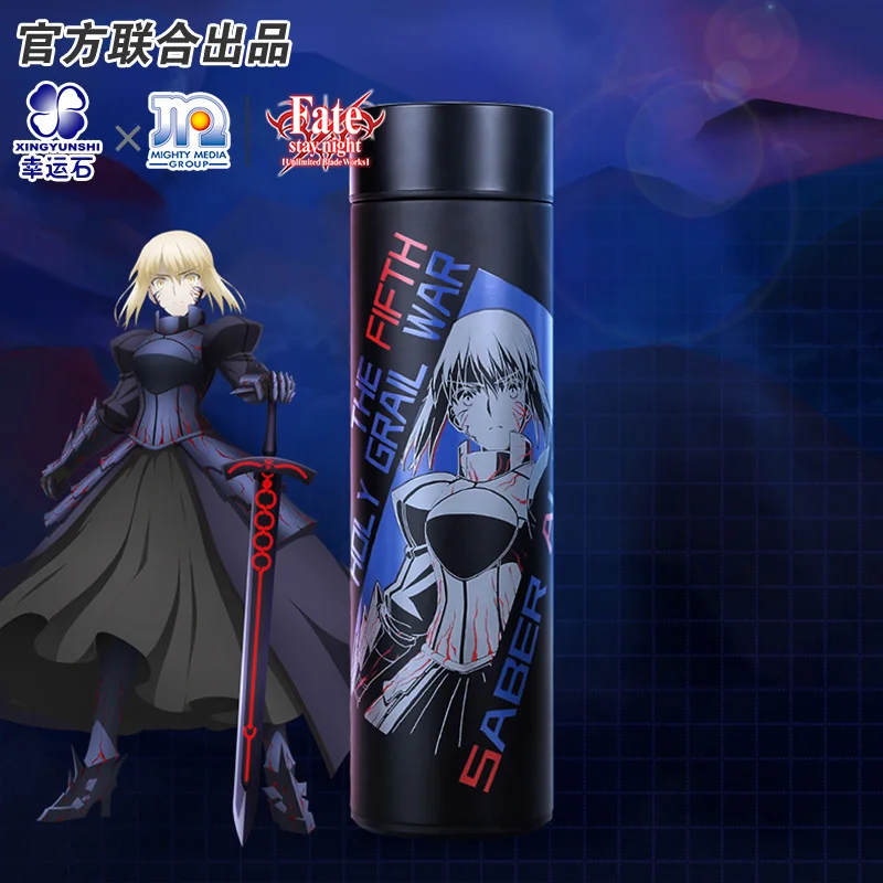 

Fate Stay Night Heaven's Feel Saber Alter FGO FSN Thermos Steel Water Bottle LED Display Temperature Sensing Cup Action Figure