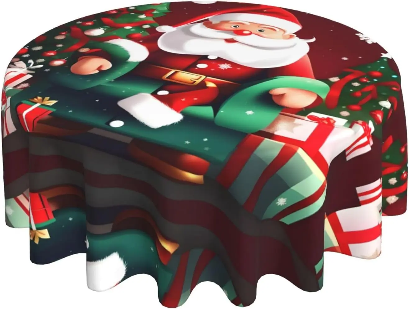 Merry Christmas Santa Claus Gift Exquisite 60-Inch Round Tablecloth Ideal for Indoor Outdoor Dining Elevate Your Dining Ambience