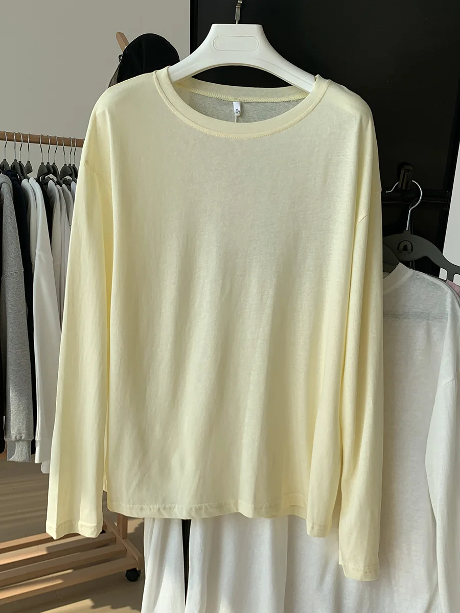 Slimming Ice Silk Long Sleeve T-Shirt Women's Summer Korean Style Chic Loose Fit round Neck Top Thin Fabric Sun Protection Mask