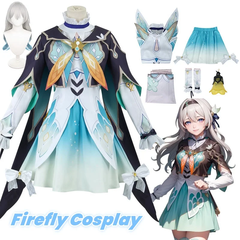 Game Honkai Star Rail Firefly Cosplay Costume Dress Uniform Wig  Full Set Suits Uniform Firefly Cosplay Wig Costume Props