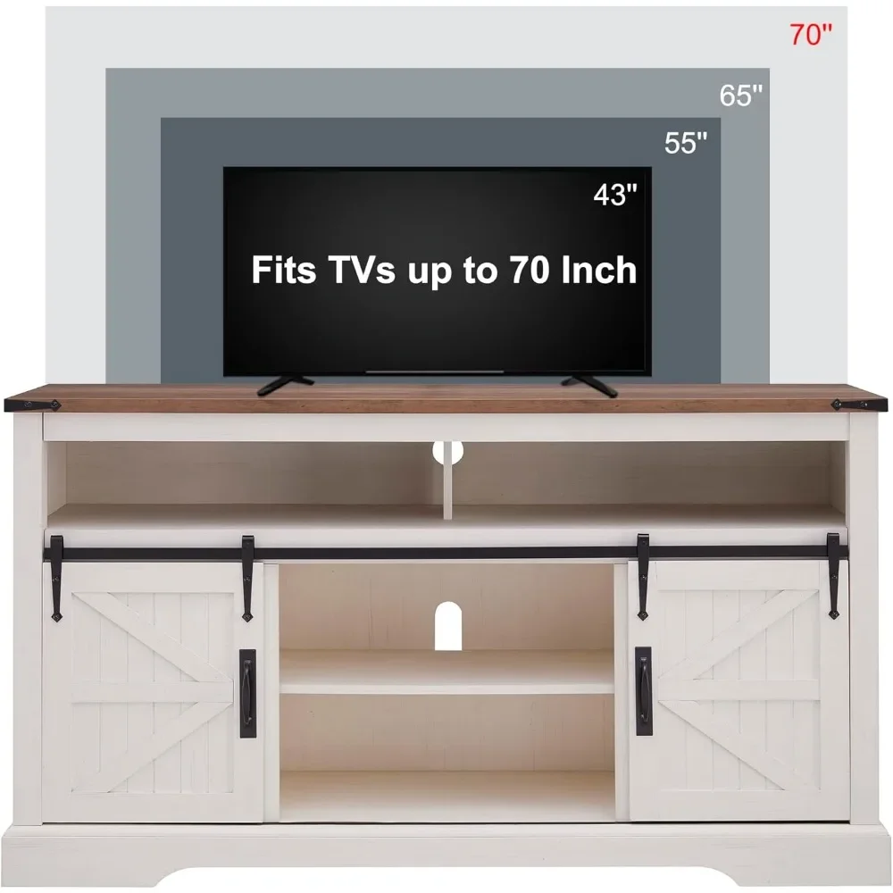 Support TV de ferme avec porte de grange market, console multimédia rustique avec rangement, centre de divertissement Highboy, téléviseur de 65 pouces et plus, 33 pouces de haut