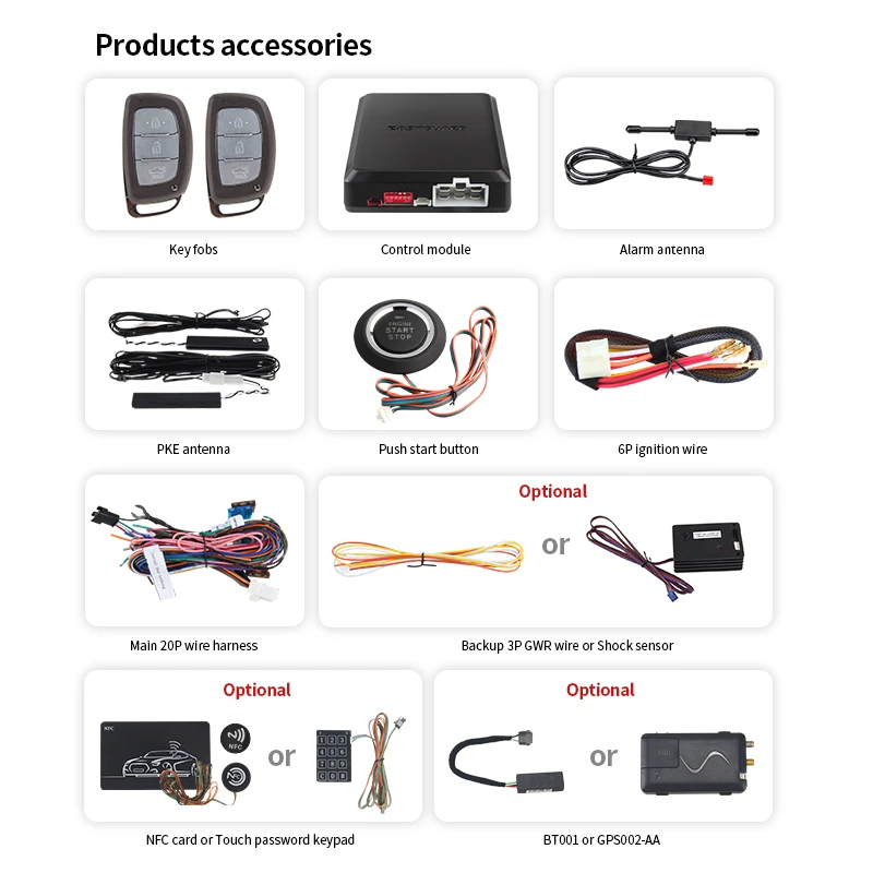 EC002-HY2 دخول سلبي بدون مفتاح يعمل باللمس وكلمة مرور ومحرك عن بعد يبدأ نظام إنذار السيارة RFID PKE #4