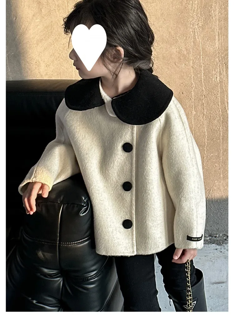 

Girl Top 2023 New Autumn Winter Korean Fashion Style Outerwear Baby Girl Double Faced Pile Doll Collar Coats Children Clothes