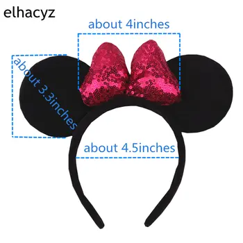 Čelenka Minnie Mouse s ušima velké velikosti s flitrovou mašlí pro ženy, párty a dívčí vlasová páska, žhavé festivalové Disney park výlet, DIY vlasové doplňky 10 nejlepší prodej Čelenka s ušima Minnie Mouse - №6