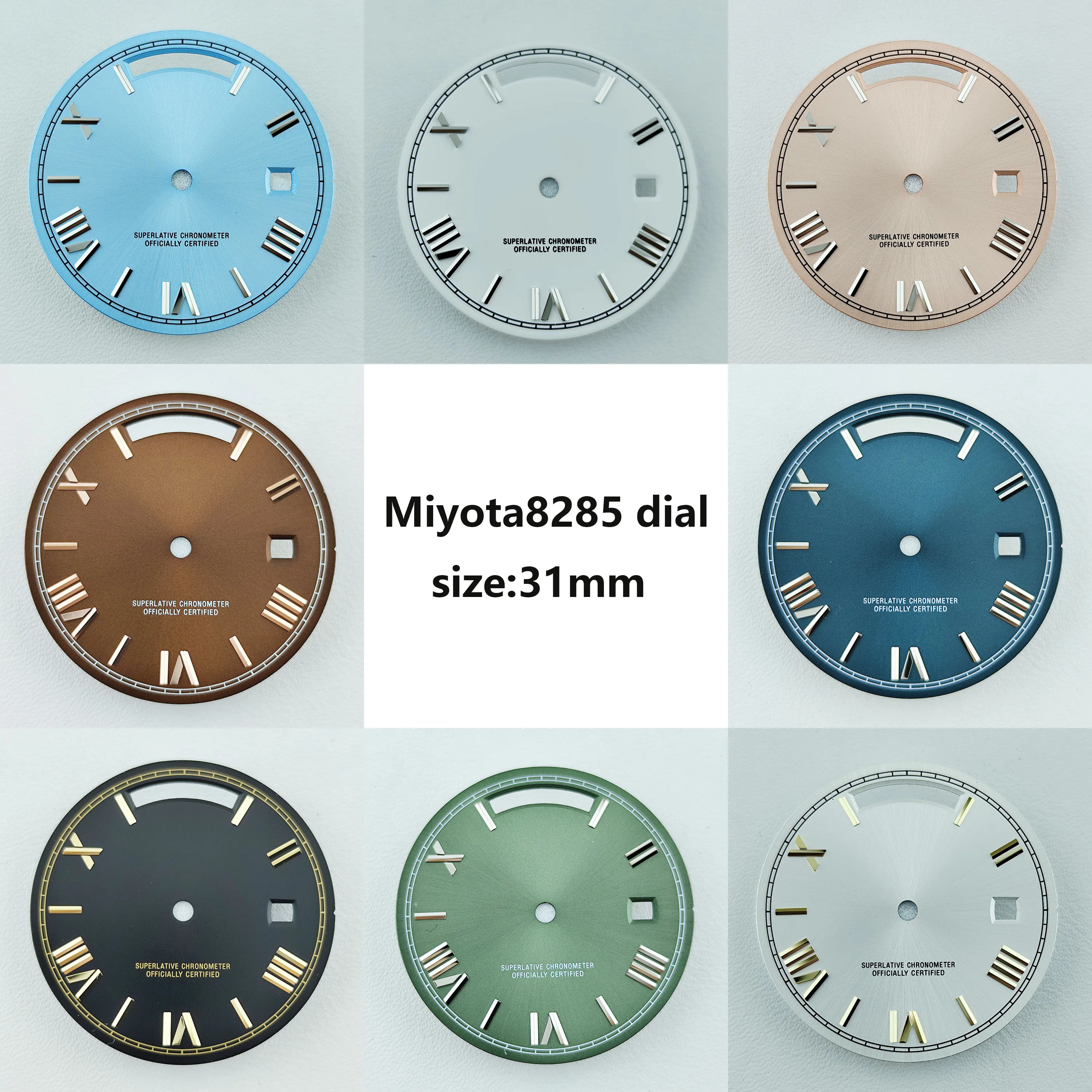 NEW Miyota 8285 dial  31mm Watch Dial Roman number Day And Date Dial Green Luminous suitable for 8285 movement Watch Accessories