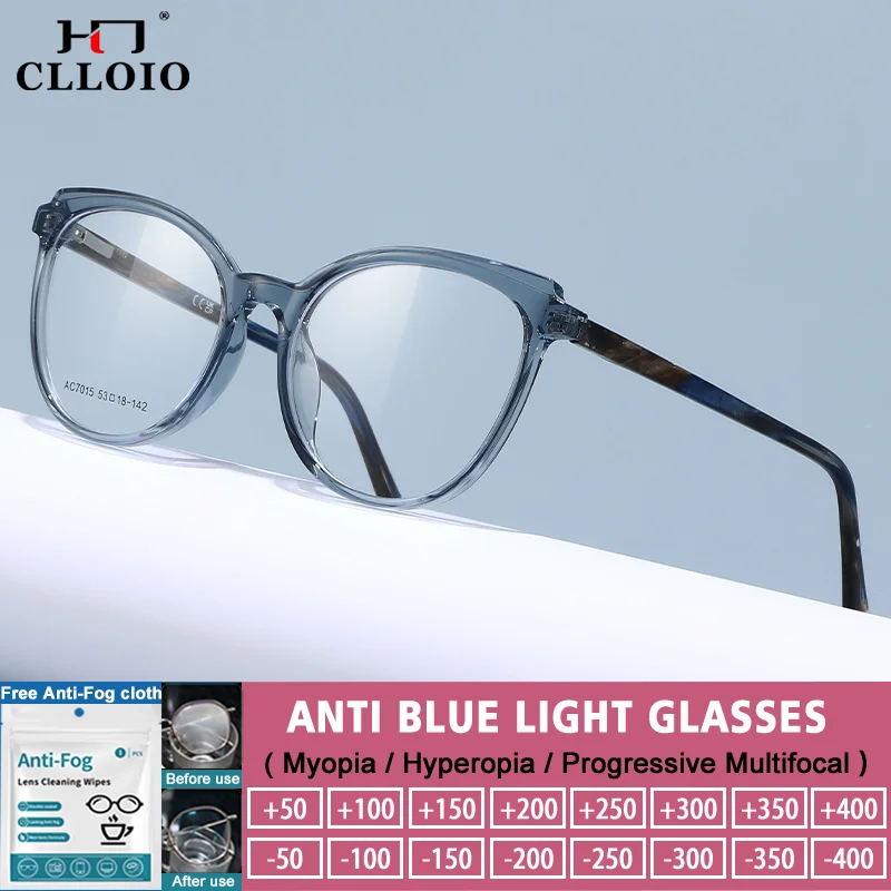 

CLLOIO New Simple Fashion Round Cat Eye Frame Design Women Blue Light Blocking Myopia Prescription Progressive Reading Glasses
