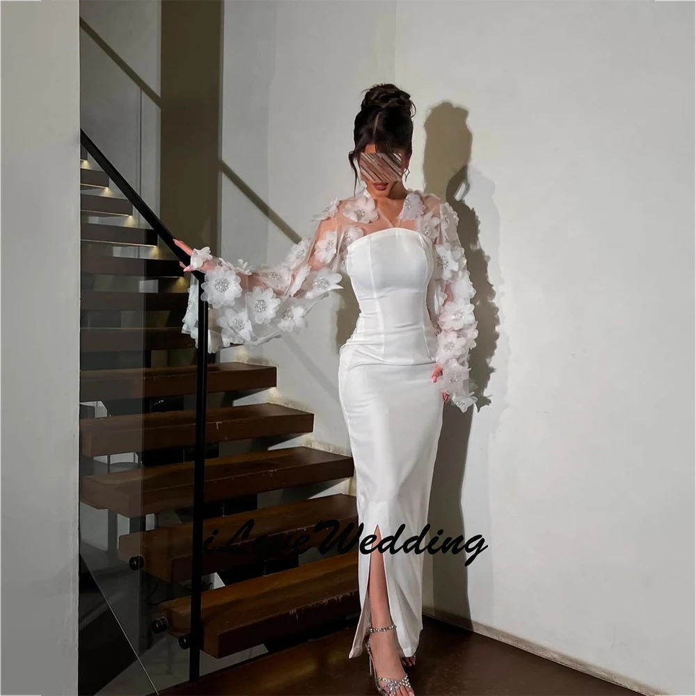 

New Gorgeous White Evening Dresses Lace 3D Applique Luxury Prom Dresses Elegant Lady Wedding Party Dresses 2025 Customized