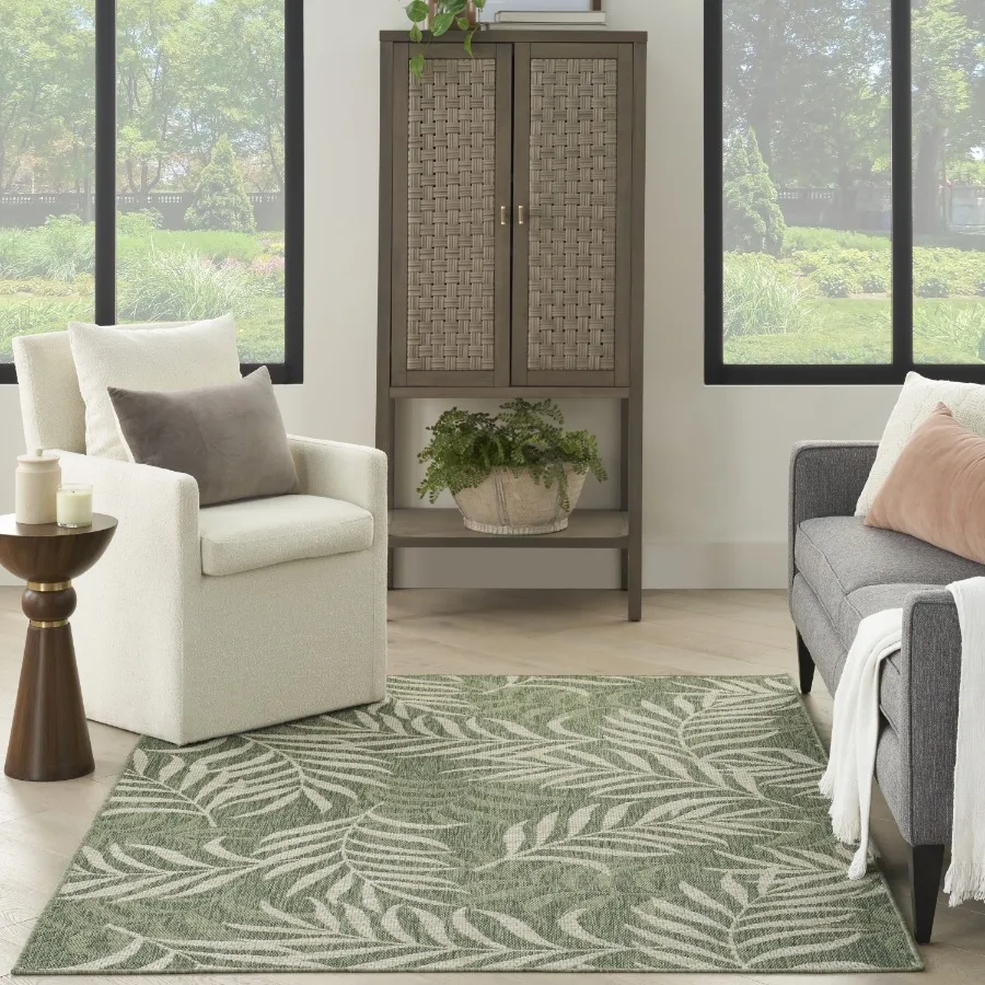 Garden Oasis Indoor Outdoor Green Ivory 5' x 7' Area Rug 5x7