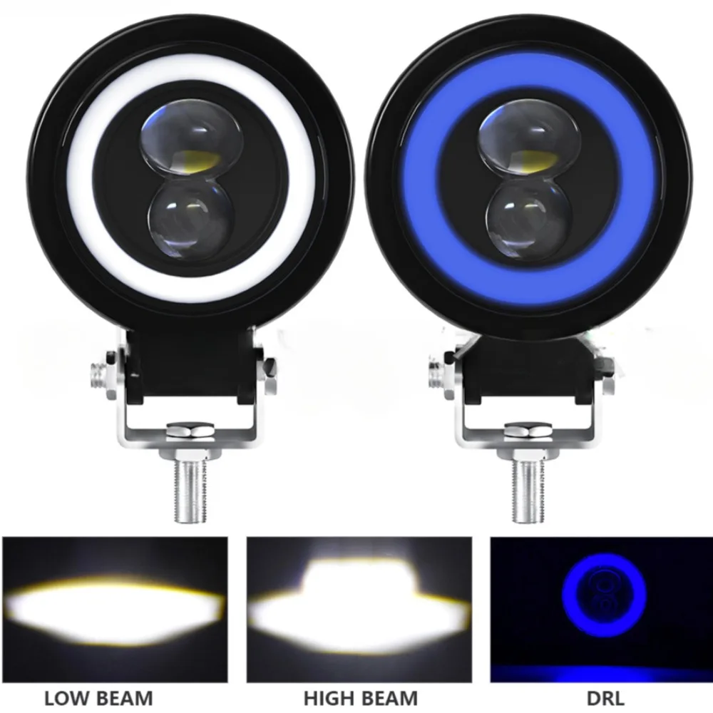 3 Inch Angle Eye LED Auxiliary Car Headlight High Low Beam Spot Driving Lamp 12-24V for Motorcycle Racer Dirt Car ATV Work Light