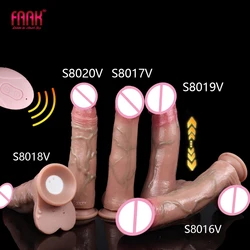 FAAK Silicone Vibrator Wireless Control Telescoping and Vibrating Realistic Dildo Artificai Black Penis Anal Sex Toys For Women