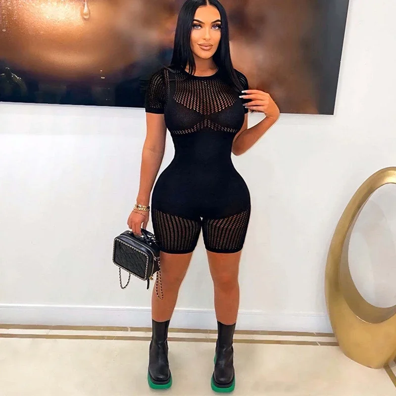 المرأة مثير بلون طويلة الأكمام انظر من خلال الزي بقماش شفاف الجوف خارج قصيرة رومبير الربيع الصيف مثير Bodycon حللا