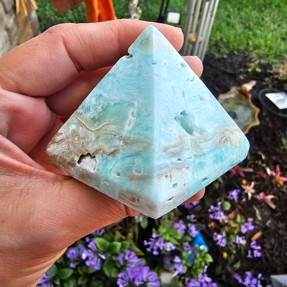 1pc Natural Hemimorphite Pyramid, Sparkling Sky-Blue Tone Stone Table Ornaments, Suitable for Valentine'S Day, Mother'S Day