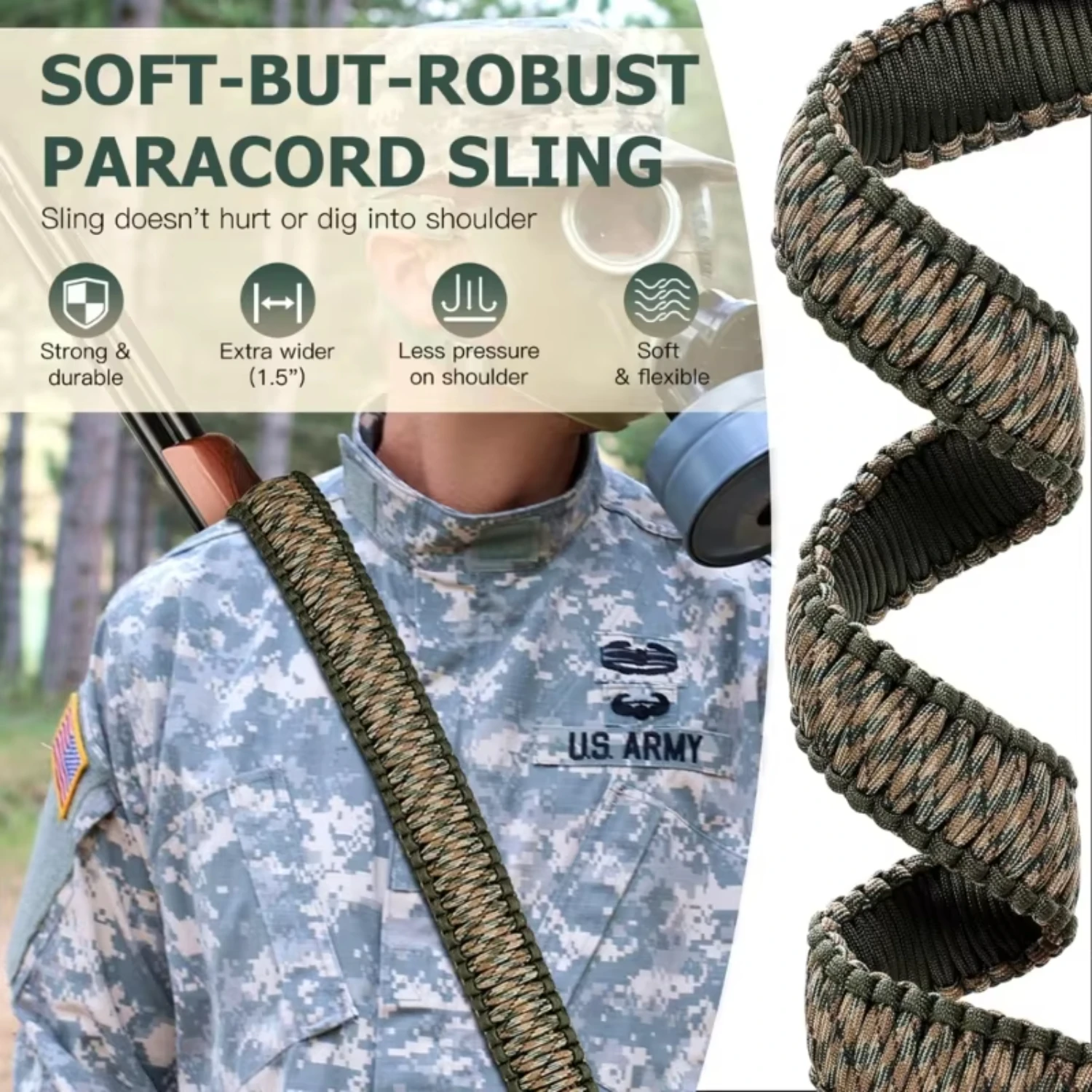 2 Point Sling Rifles Paracord Strap NonSlip Paracord Sling with Swivels Quick Adjustable Length Strap Hunting Accessory