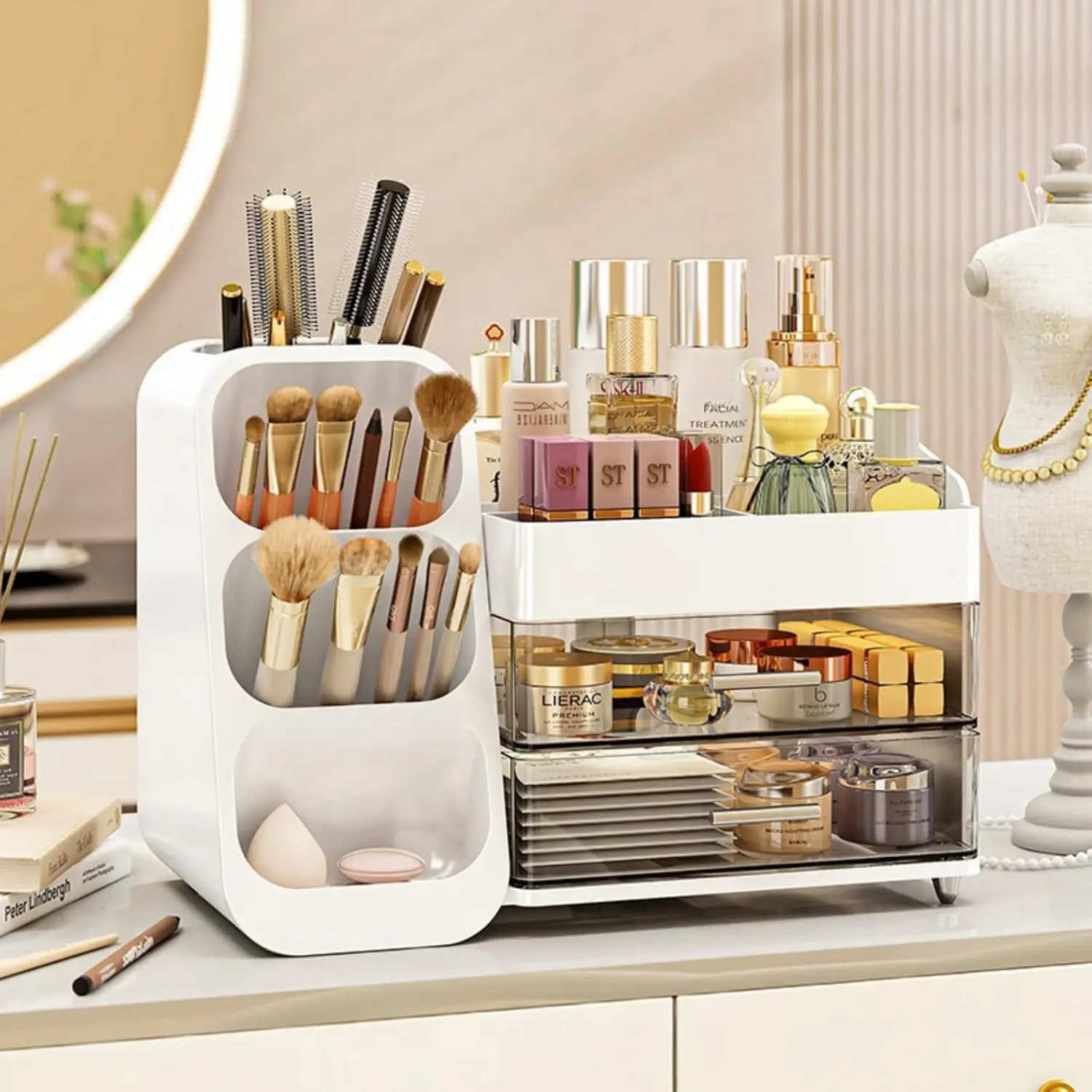 

Makeup Organizer With Drawers,Large Acity Countertop Organizer For Vanity,Bathroom And Bedroom Desk Cosmetics Organizer,Easy To