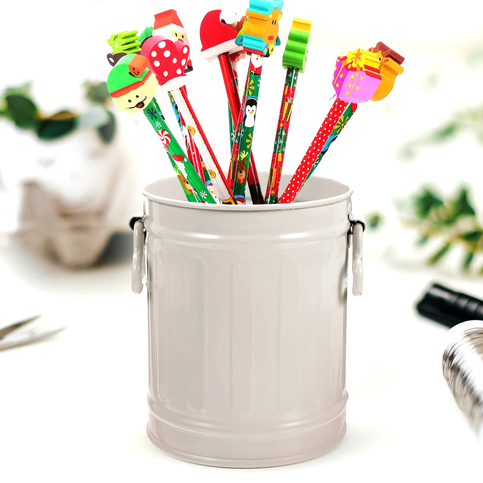 

Iron Trash Can Desk Organizer Pen Makeup Brush Holder Multi Purpose Storage Bin for Office Bedroom Living Room