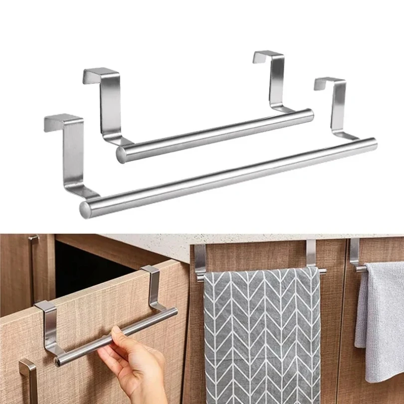 

1pc Stainless Steel Towel Rack Bathroom Towel Holder Stand Kitchen Cabinet Door Hanging Organizer Shelf Wall Mounted Towel Bar