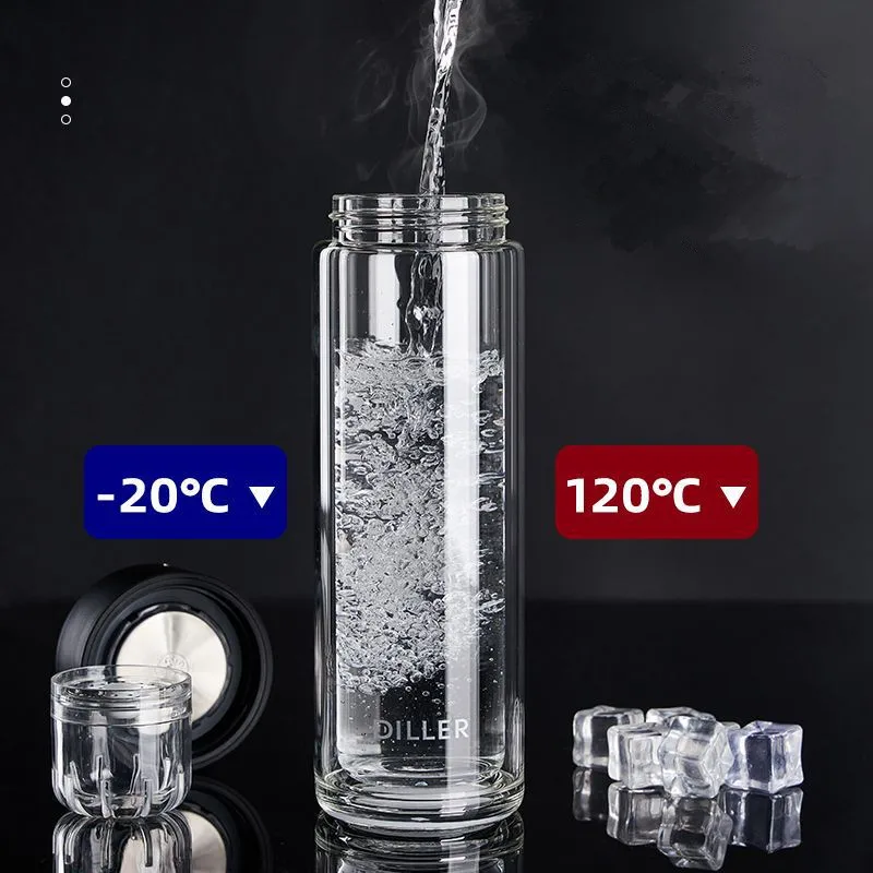 Tea Tumbler With Infuser Double Wall Glass Travel Tea Mug With Magnetic Infuser For Loose Leaf Tea And Fruit Tea Water Bottle