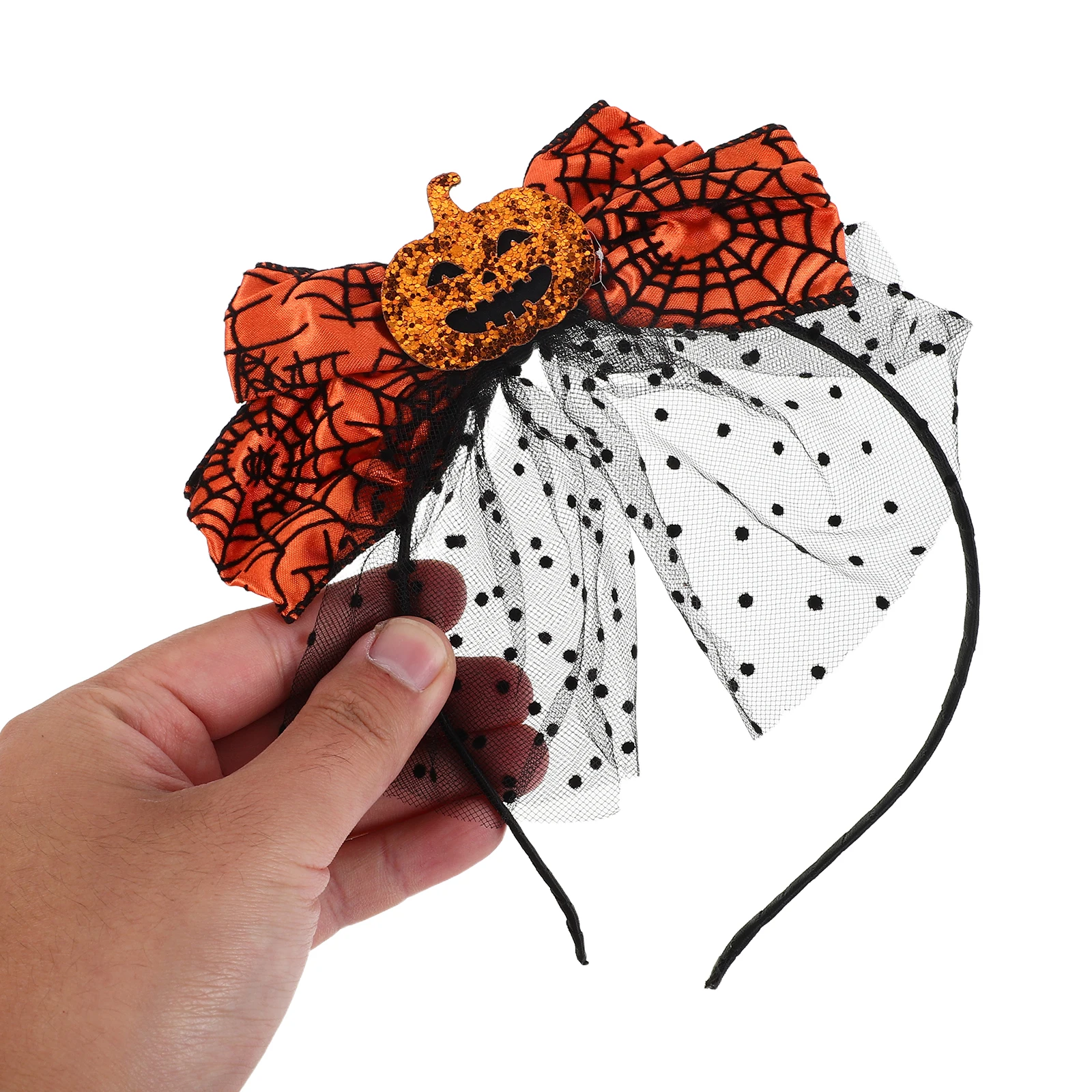 

1 комплект, костюм на Хэллоуин, повязки на голову, милый обруч для волос в виде тыквы, длинный хвост, бант, заколки, паутина, банты, сетчатый декор для вечеринки для девочек