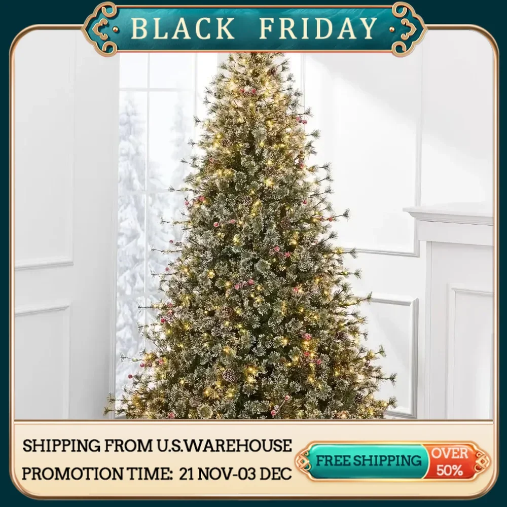 Cashmere Christmas Tree, Premium Semi-Flocked Artificial Holiday Decor w/Cordless Connection LED Lights Products 9ft Pre-Lit