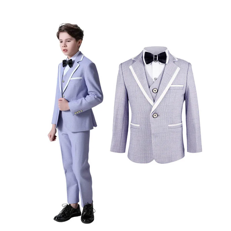 Children Spring 4Pieces/Set Jacket Vest Pants Bowtie Wedding Dress Boys Photography Suit Kids Birthday Performance Costume