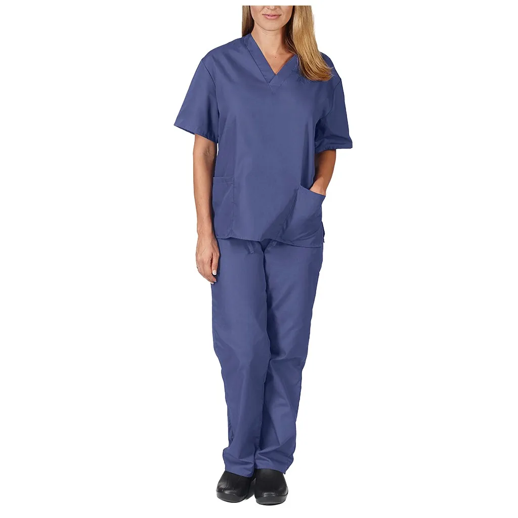 Effen Kleur Hoge Kwaliteit Nieuwe Scrub Uniformen Pak Schoonheid Dierenwinkel Uniformen Salon Dames Scrub Set Werkkleding Scrub Top + Broek