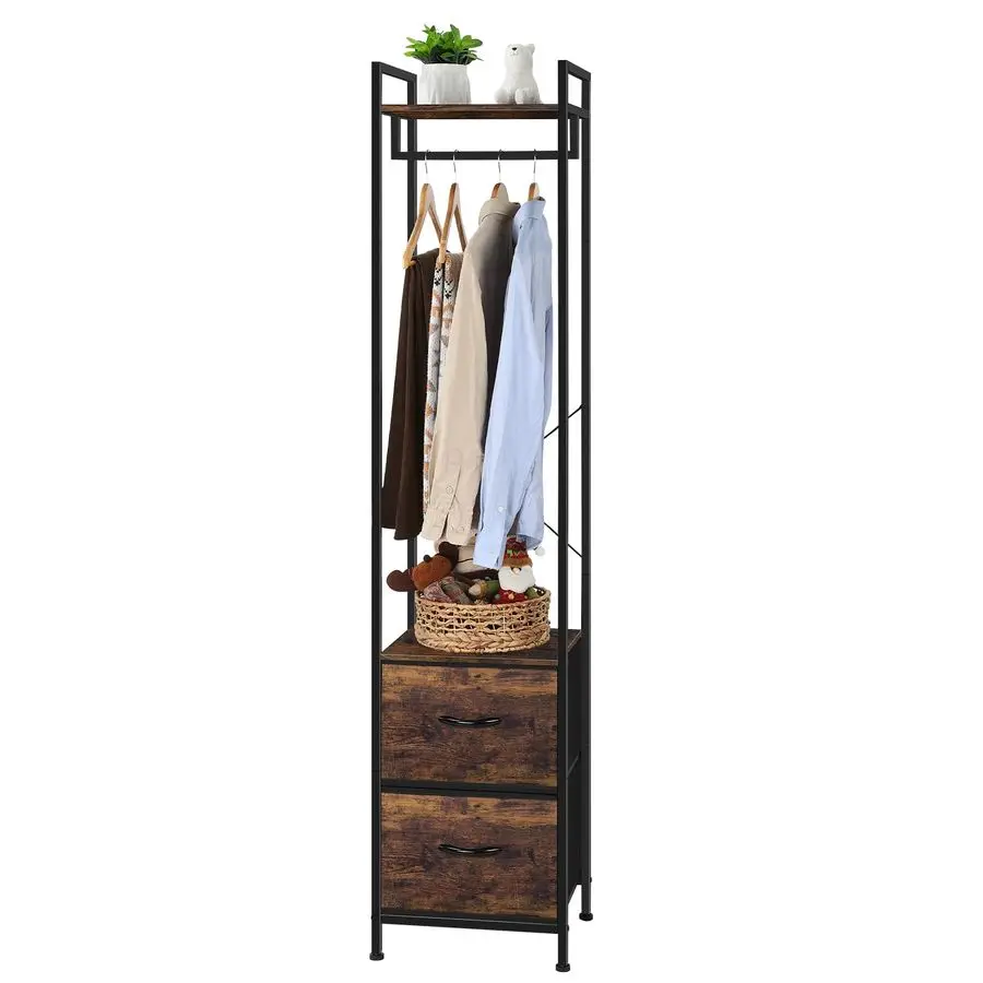 

Garment Rack 3 Tiers Clothes Rack Heavy Duty with Fabric Drawers and Storage Shelves Freestanding Closet Organizer Stand Small C