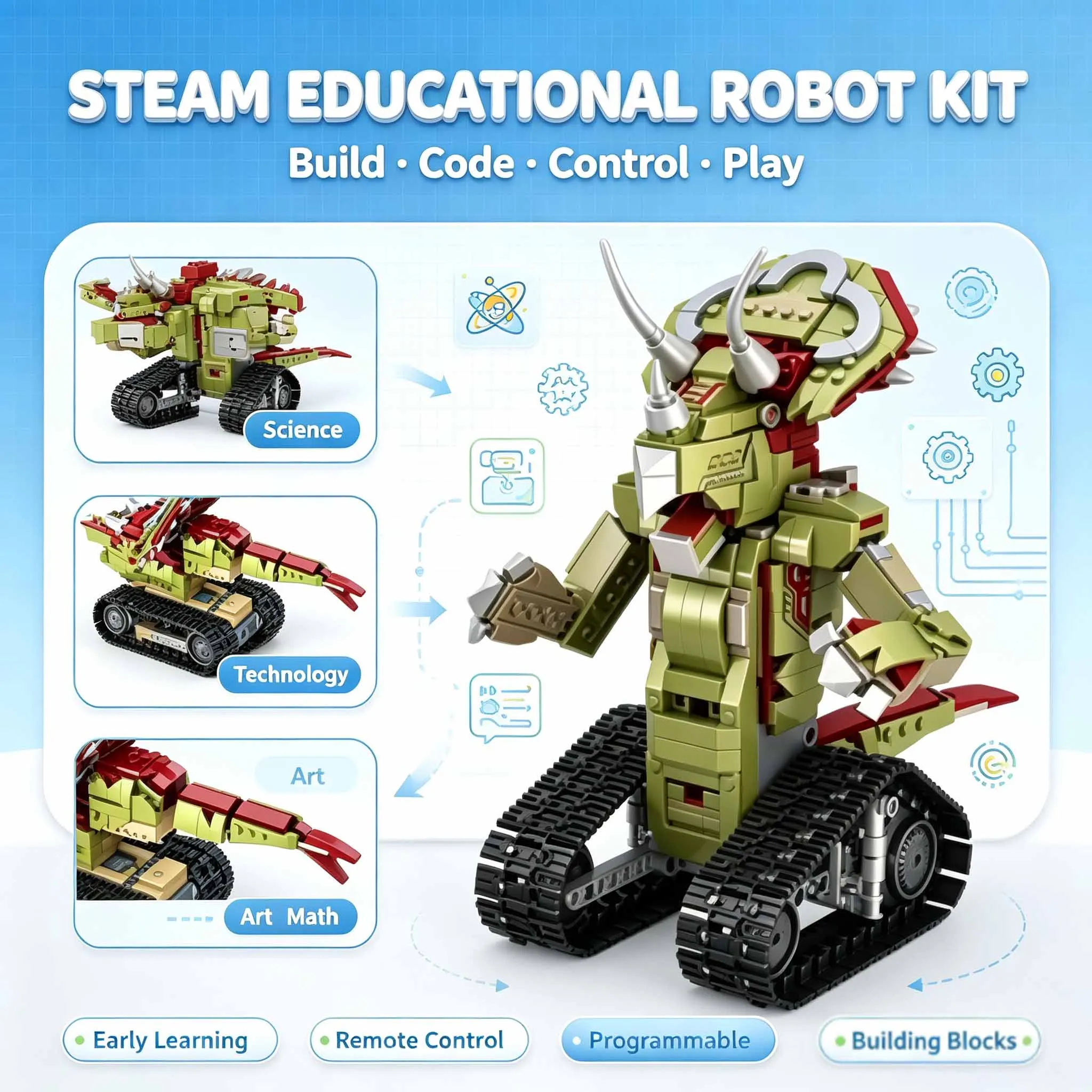 APP & Remote Control 2-in-1 Transformable Jurassic Triceratops Dinosaur Tank Robot Building Blocks Programmable STEM Educational Bricks Set Mechanical Dino Vehicle DIY Puzzle Toy Birthday Gift For Children Teen Boys 870pcs