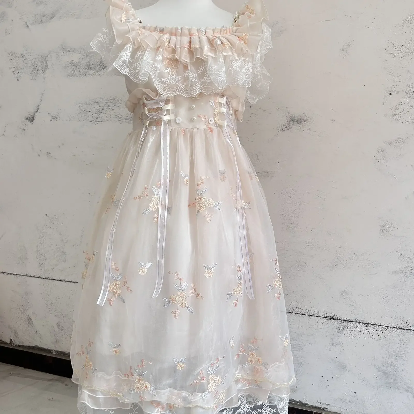 Retro splendido Lolita Jsk Dress donna giapponese dolce pizzo ricamo floreale principessa abiti da sposa ragazze Cute Party Vestidos