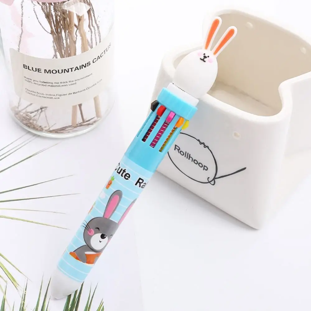 Press-type 10-color Ballpoint Pen Ten-color In-one Kawaii Signature Pen Smooth Writing Cartoon Neutral Pen