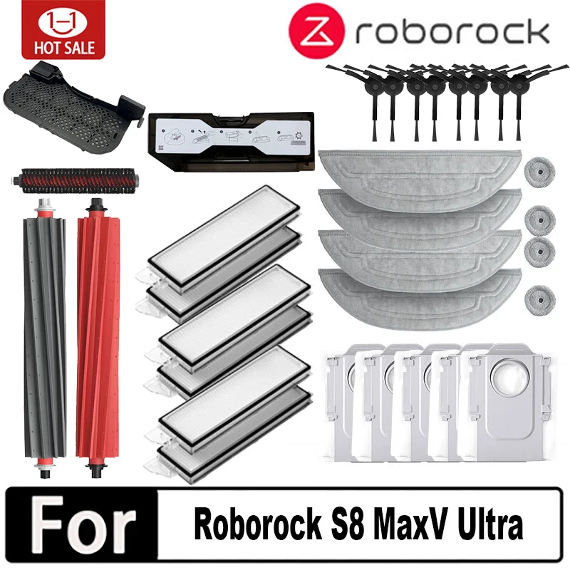 Roborock S8 MaxV Ultra Roboter-Staubsauger-Zubehör, Mopp, Tuch, Staubsaugerbeutel, Seitenbürstenfilter, austauschbare Ersatzteile