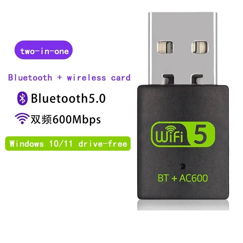 Carte réseau sans fil à bande pour touristes, récepteur d'ordinateur haute vitesse, USB, Bluetooth, overd'absorption, WiFi, lecteur gratuit, 2 en 1, 5G, 600m