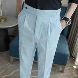 2024 Men's High Quality Cotton Hemp Fashion Western Pants Business and Leisure Versatile High Street Elastic Waist Hombre Pants