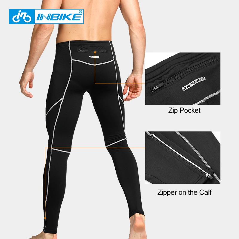 INBIKE Winter Men Cycling Pants Thermal Fleece Men\'s Sports Leggings Tights Long Jogging Pants Without Padded  Running Trousers