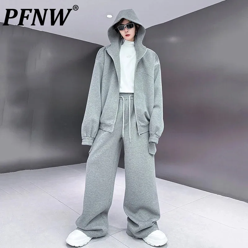 PFNW New Two-piece Suit Hoodies Sweatpants Male Casual Set Elastic Waist Lace-up Zipper Pocket Men\'s Trendy 2024 Autumn 9C5373