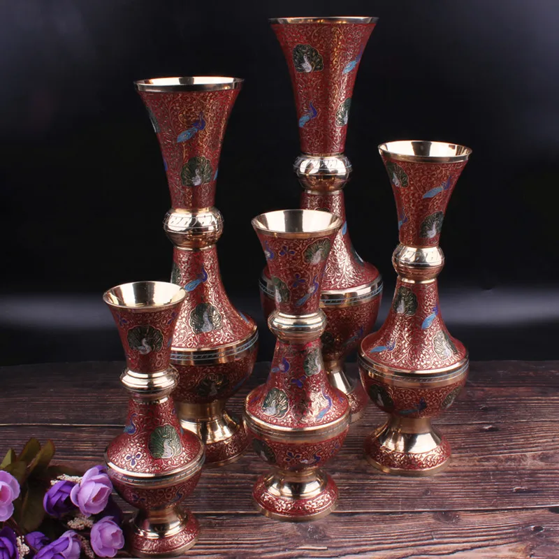 

Indian imported copper ware, pure copper, handcrafted carved vase, special craft gift, home decoration, brass