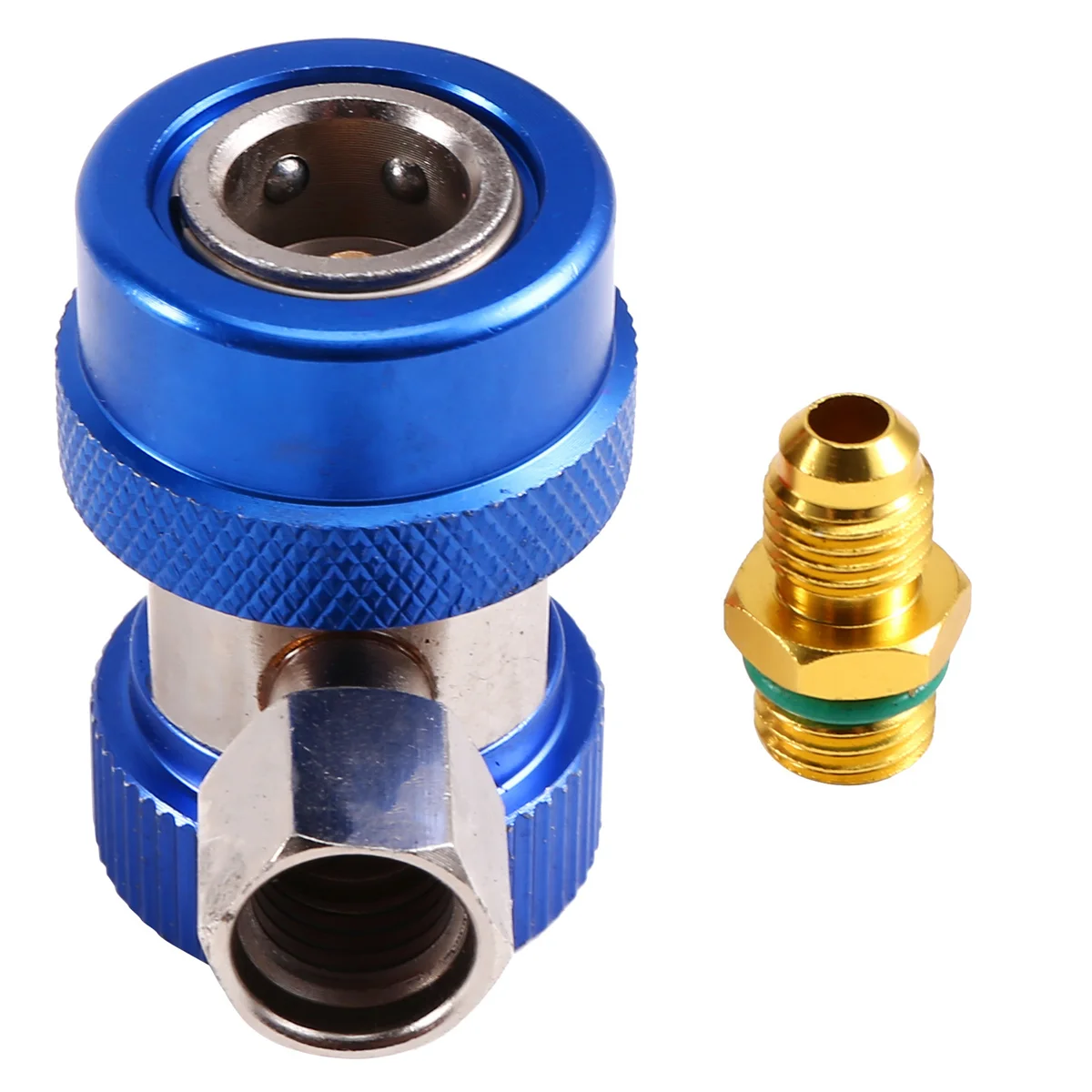 A002 R134A Convertidor de fluoruro para aire acondicionado de coche Adaptador de conector de acoplamiento rápido Herramientas de reparación de automóviles ajustables Azul